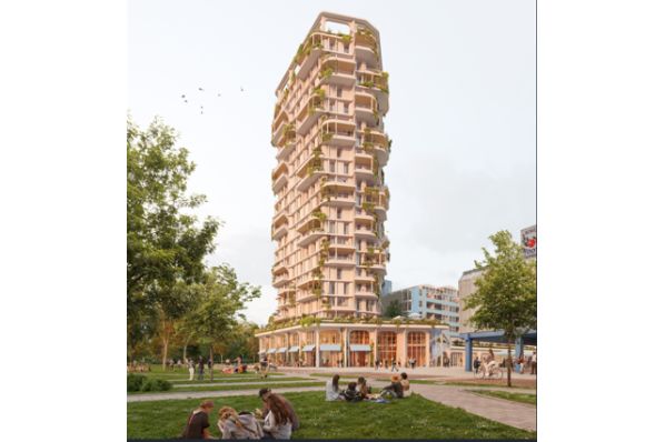 Amsterdam's Buikslotermeerplein to get heart-shaped pink residential tower with 110 homes