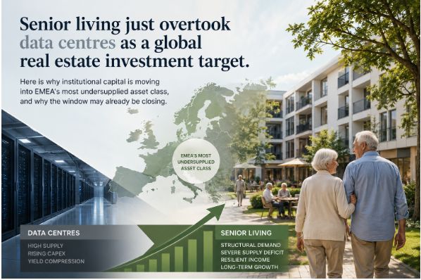 Senior living just overtook data centres as a global real estate investment target. Here is why institutional capital is moving into EMEA's most undersupplied asset class, and why the window may already be closing.